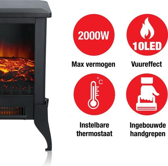 Classic Fire Electric Atmosphere Fireplace Verona - Freistehender Elektroofen - Flammeneffekt - 1800-2000 Watt - Schwarz