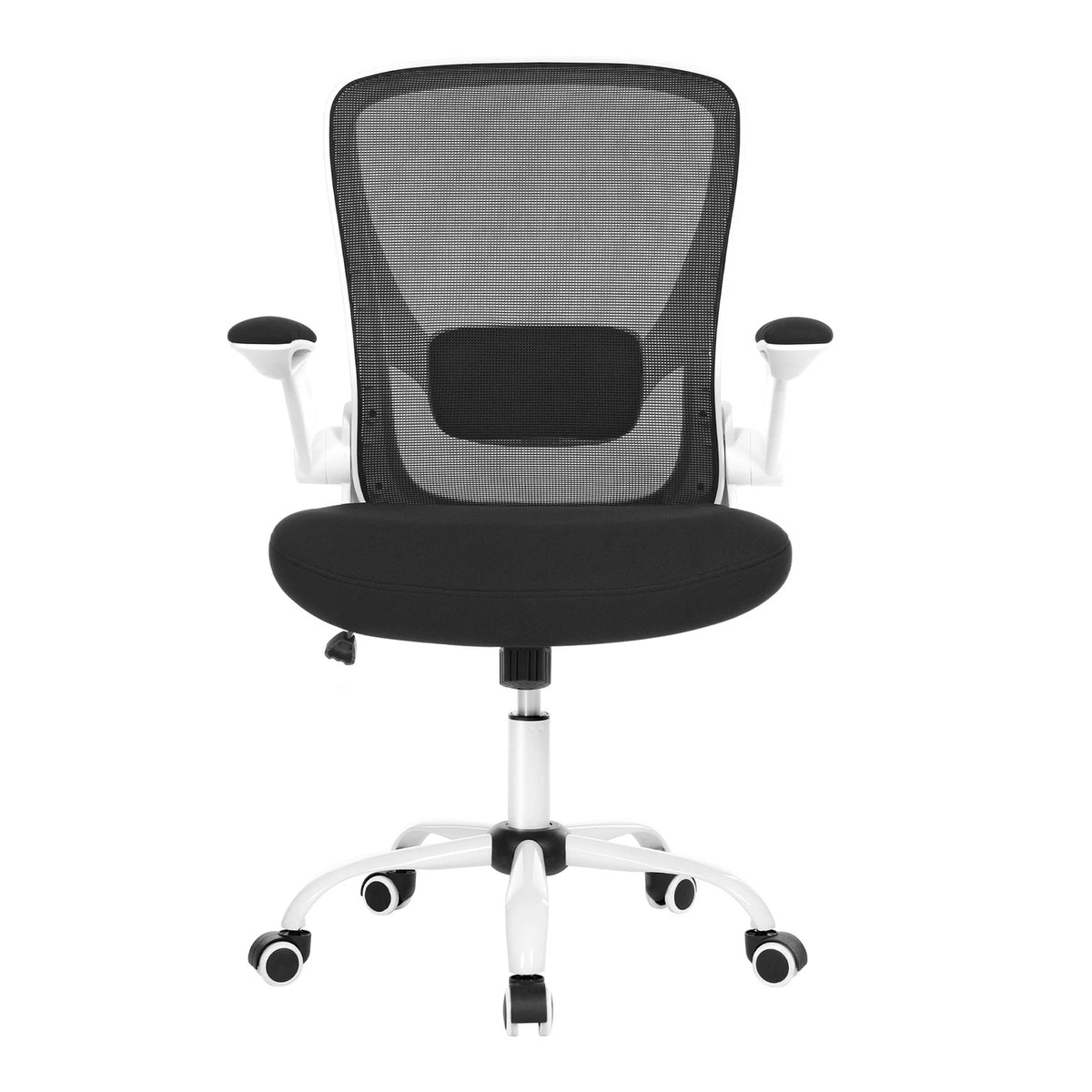 JOYFURNOS Ergonomischer Mesh-Bürostuhl – Schwarz – 60 x 64 x 103–110 cm – Verstellbare Lendenwirbelstütze – Hochklappbare Armlehnen