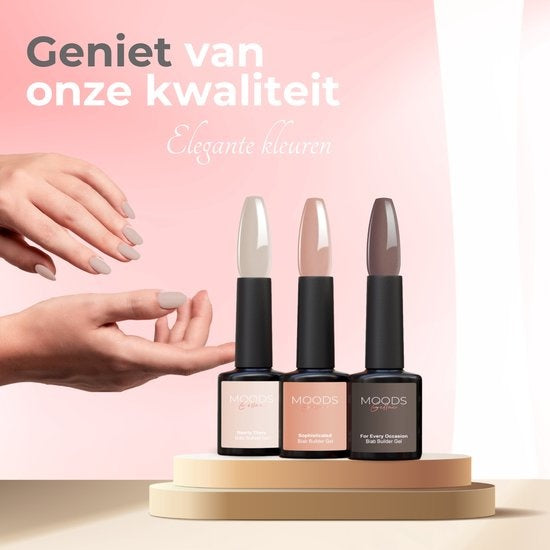 Moods Gellac BIAB Starter Pack - The Nude - Builder in a Bottle - BIAB Nagellack - Inklusive UV/LED Lampe, Bucking Stick, Nagelfeile, Primer, Base und Top Coat