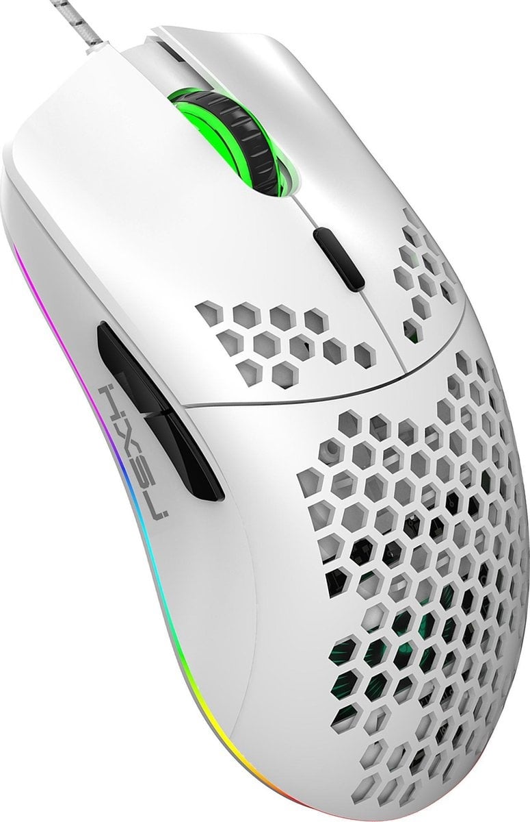 HxSJ - Gaming-Maus J900 - Ultraleicht - RGB-Beleuchtung - 6400DPI - Weiß