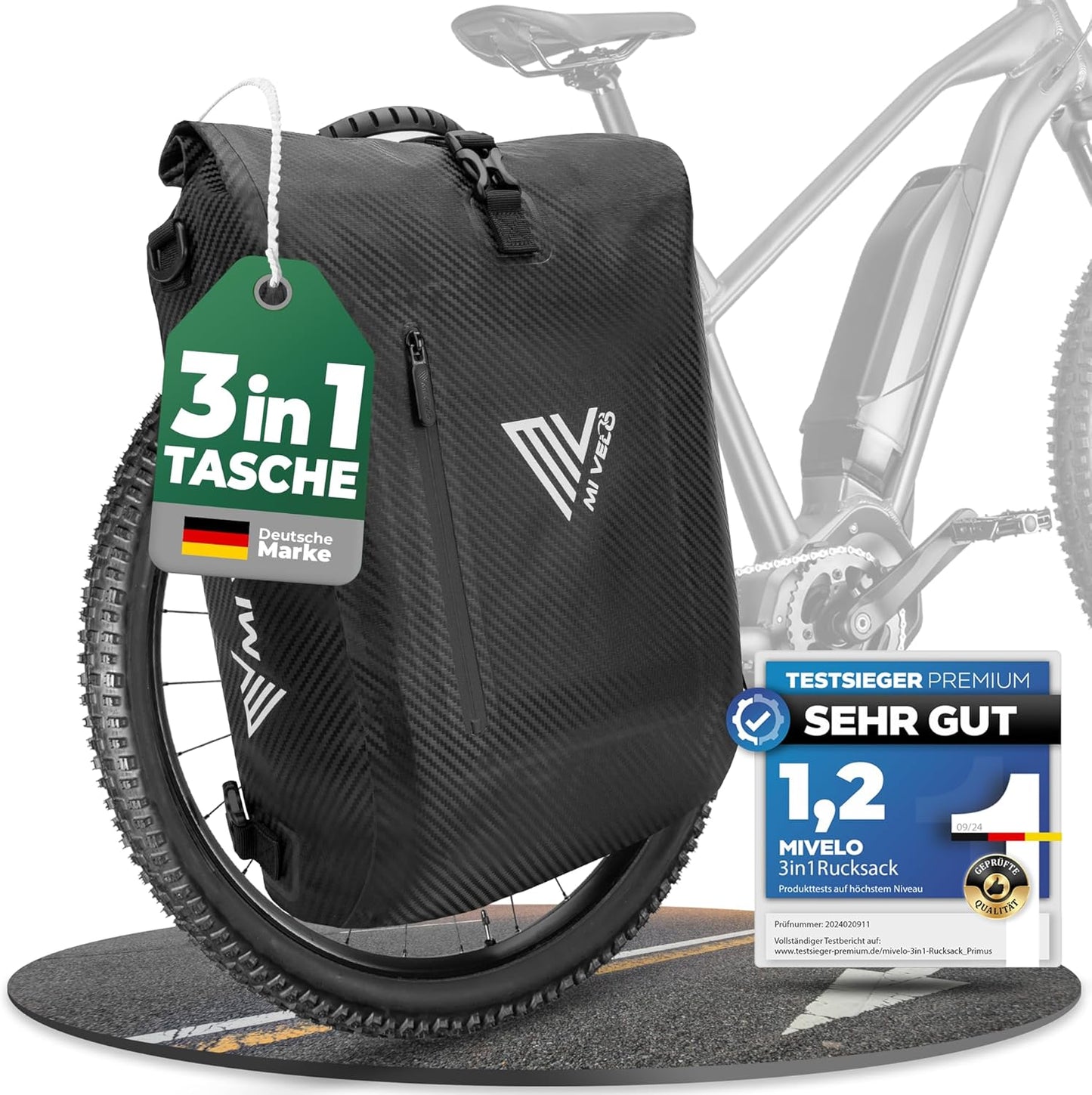 MIVELO PRIMUS - 3-in-1 wasserdichte Packtasche mit Laptopfach und Schloss - Carbon - 20 L