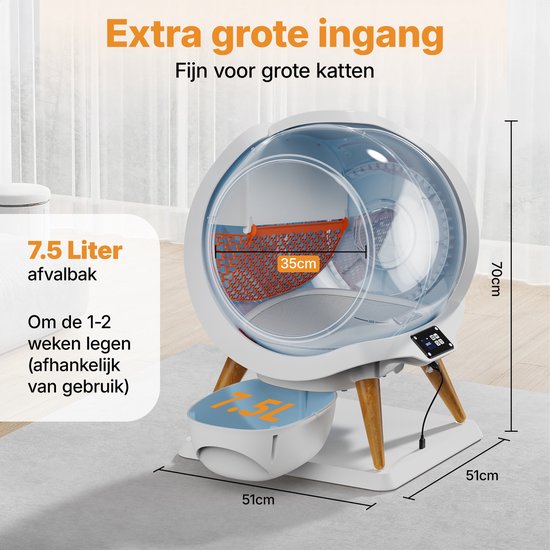 HoneyGuardian Automatic Litter Box XXL - Selbstreinigende Katzentoilette - Elektrische Katzentoiletten - Wasserfest & abwaschbar - mit App - Inkl. Katzenstreu-Matte und 40 Sammelbeutel