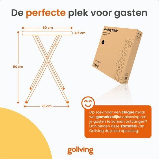 Goliving Bartisch - Inklusive Tischabdeckung - Tischschürze - Zusammenklappbar - Stabiler Partytisch - Für den Innen- und Außenbereich - Belastbarkeit 50kg - Ã˜80 x 110 cm - 8,5 kg - Weiß