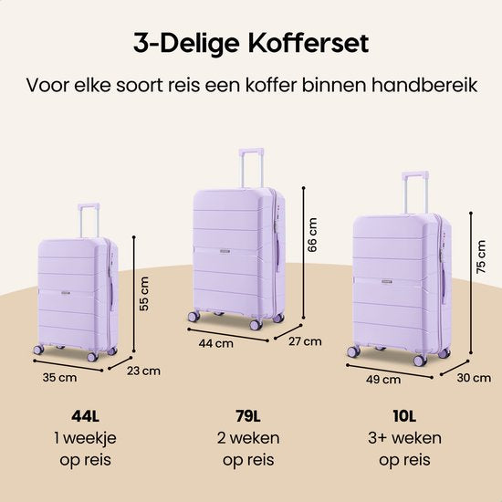 SKYCASES Urban Adventurer - Mittlerer Reisekoffer - Zahlenschloss - 44x27x66cm - 78L - Reisekoffer mit Kofferschloss - Spinner-Räder - Lila