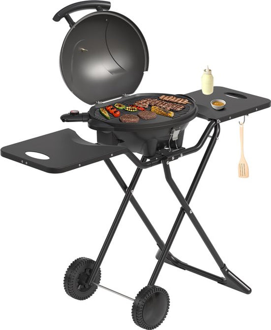 KitchenBrothers Elektrogrill – 2-in-1 – Zusammenklappbar – 2400 W – 250 °C – Schwarz