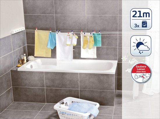 Leifheit Wandtrockner Rollfix 210 Longline – 21 m Trockenlänge – zum Aufhängen – weiß