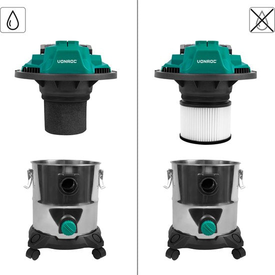 VONROC Nass- und Trockensauger - Allzwecksauger - 1400W - Blasfunktion - 20L Tank - 3m Schlauch - 6m Netzkabel