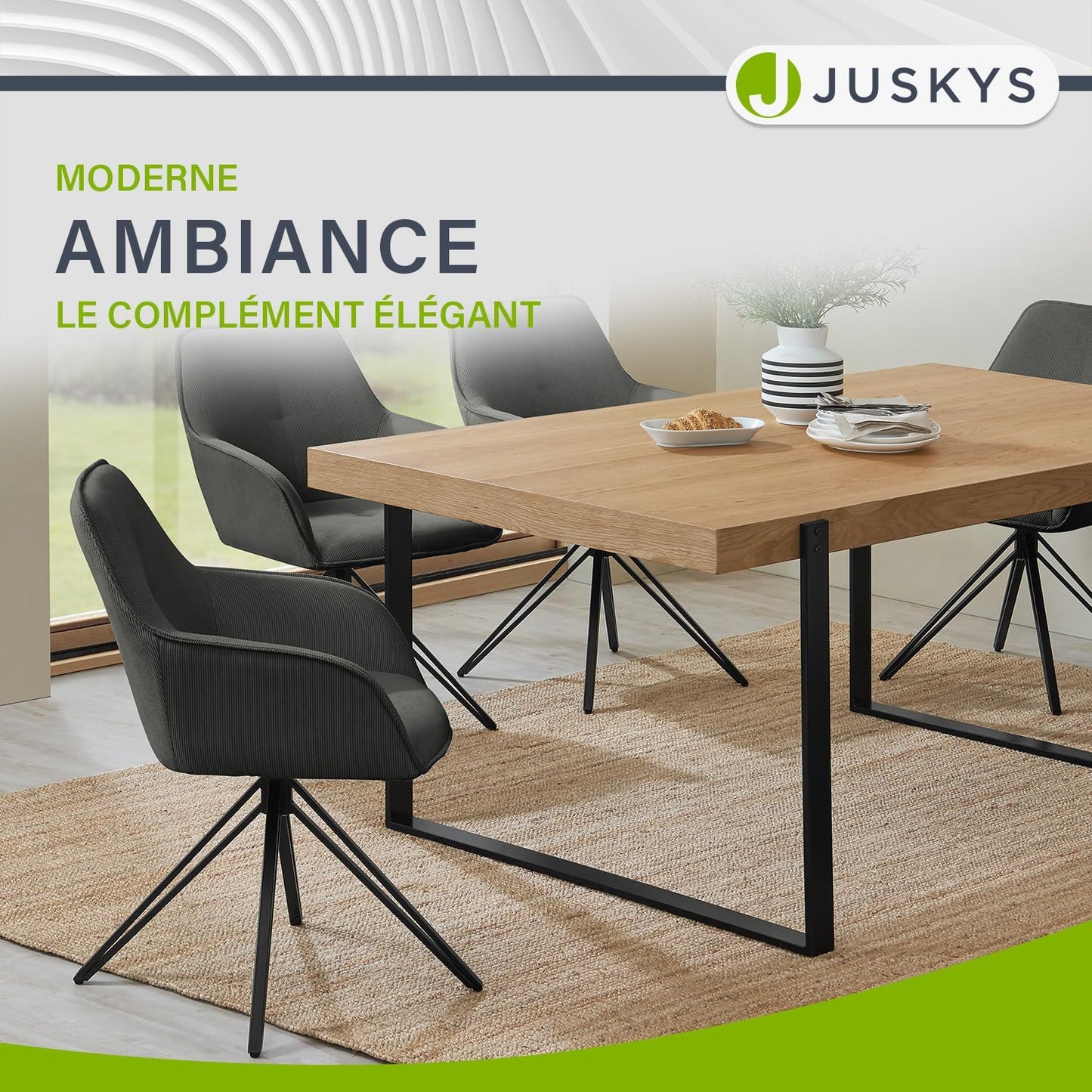 Juskys Esszimmerstuhl mit Armlehne - 120 Kg Kapazität - 61 x 57 x 85 cm - Hellgrau