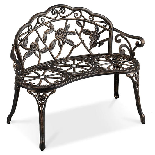 Yaheetech Gartenbank 99,5 x 57 x 78,5 cm – Bronze – Vintage-Gartenbank aus Metall mit Rosenmuster