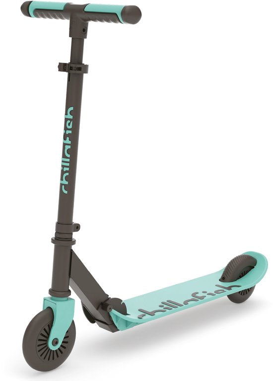 Chillafish Kinder-Tretroller für Jungen und Mädchen ab 5 Jahren mit Fußbremse – Blau-Grün – Tretroller mit verstellbarem Lenker – Zusammenklappbar und leicht, mit ABEC-5-Rädern – Modell Flexxi