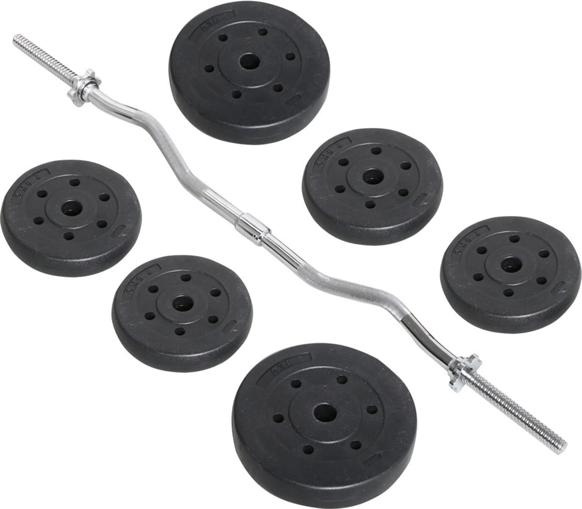 Yaheetech EZ-curl Hantelset 25 kg - Ausgestattet mit verchromter Curl-Stange und 6 Betongewichtsscheiben und Schlössern - Für Krafttraining und Muskelaufbau - Schwarzer Metallkunststoff und Beton - 120 x 26 x 26 cm