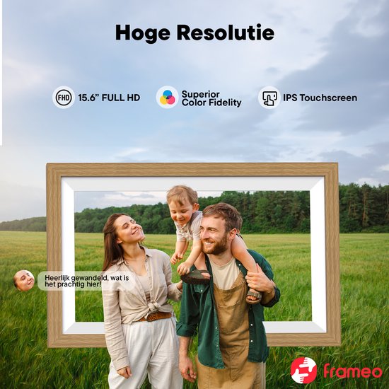 Denver Digitaler Fotorahmen 15,6-Zoll - XL - Full HD - Frameo App - Holzrahmen - WiFi - 32GB - IPS-Touchscreen - PFF1505