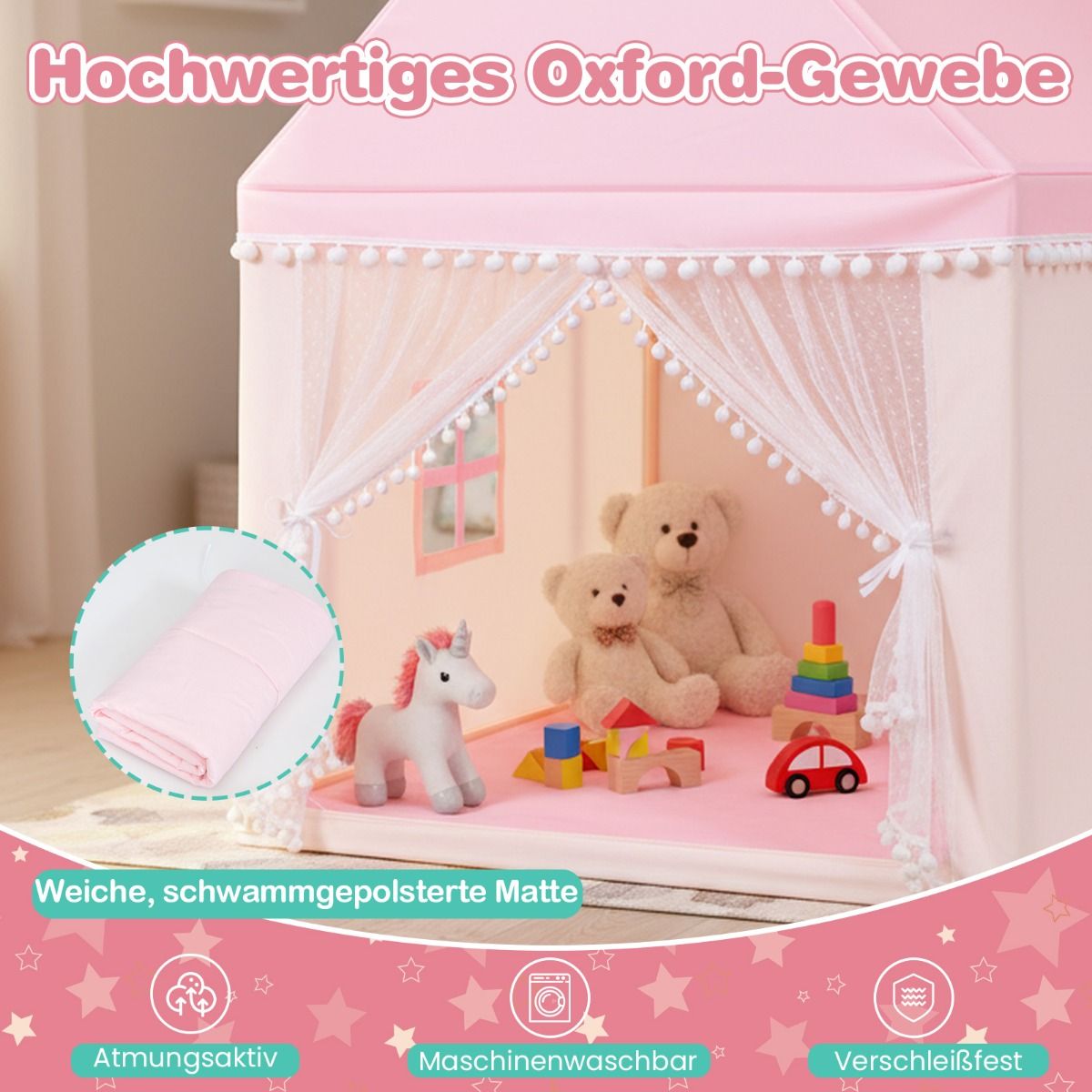 Coast Kinderspielzelt – Spielhaus – Holzrahmen – rosa
