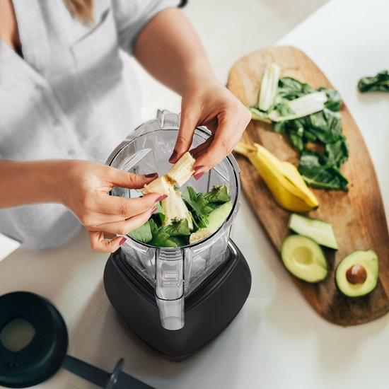 KitchenBrothers 2-in-1 Power Blender - 1600W - 2L - Komplettset mit Zerkleinerer und To-go Cup - Smoothie Maker - Ice Crusher - Schwarz