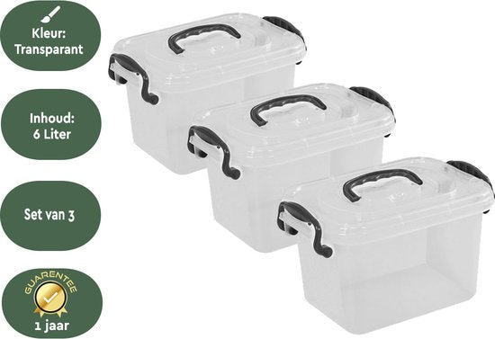 BRASQ Aufbewahrungsbox 6 Liter – 3er-Set – Aufbewahrungsbox aus Kunststoff – transparent – Aufbewahrungsbehälter – Aufbewahrungsbox mit Deckel