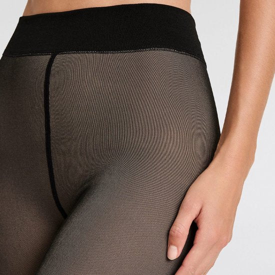 Fleece-Strumpfhose – Schwarz/Nude – Größe L/XL – Hautfarbene Thermo-Strumpfhose – Laufmaschenfrei – Fleece-Leggings für Damen
