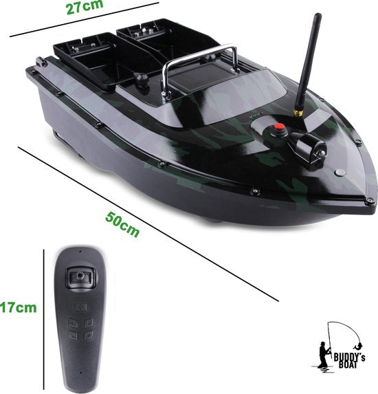 BUDDIE'S® Feedboat - 3KG Nutzlast - 2 Feeders - Beleuchtung - 500 Meter Reichweite - Aufbewahrungstasche - Feedboat Karpfen - Köderboot - Karpfenangeln