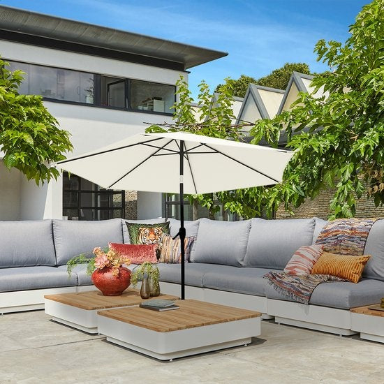 LifeGoods Sonnenschirm - 270 cm - 30° neigbar - wasserdicht - mit Bezug - Creme