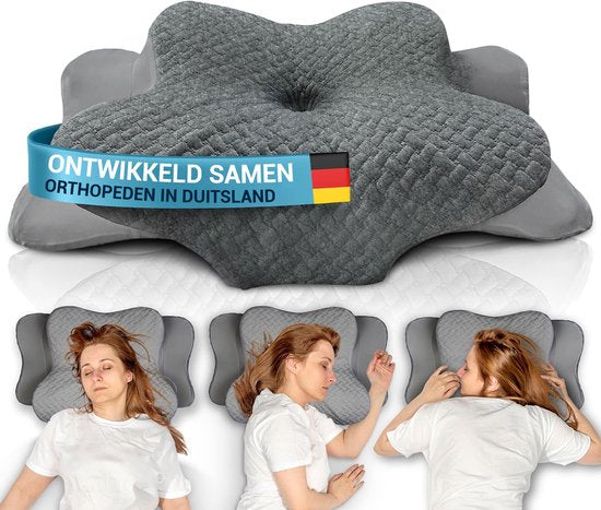 Glückstoff Orthopädisches Kissen bei Nackenbeschwerden mit Memory-Schaum – hypoallergenes, ergonomisches Kissen, bei Nacken- und Rückenschmerzen, für alle Schlafpositionen geeignet, inklusive Jutetasche
