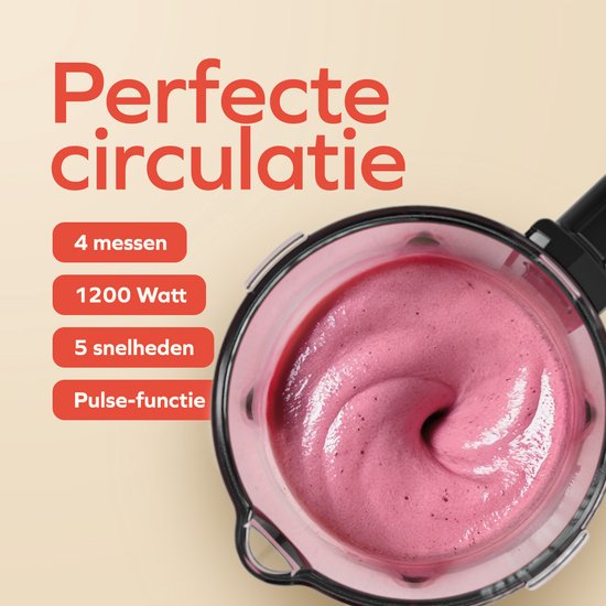 KitchenBrothers Mixer mit Trinkflasche - 1200W - 1.5L - Smoothie Maker - Eiszerkleinerer - Grau