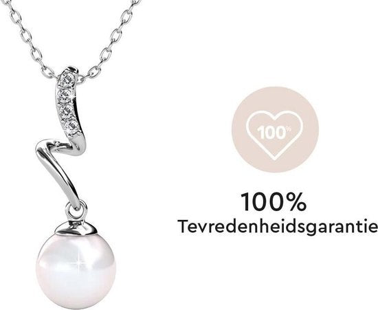 Yolora Damenhalskette mit Anhänger - Perle und Kalpa Camaka Kristalle - Silber - 18K Weißgold vergoldet - Damenhalskette Silber - Schmuck - Luxuriöse Geschenkbox - Geschenkbox - Exklusive Geschenkbox - Schöne Geschenkverpackung