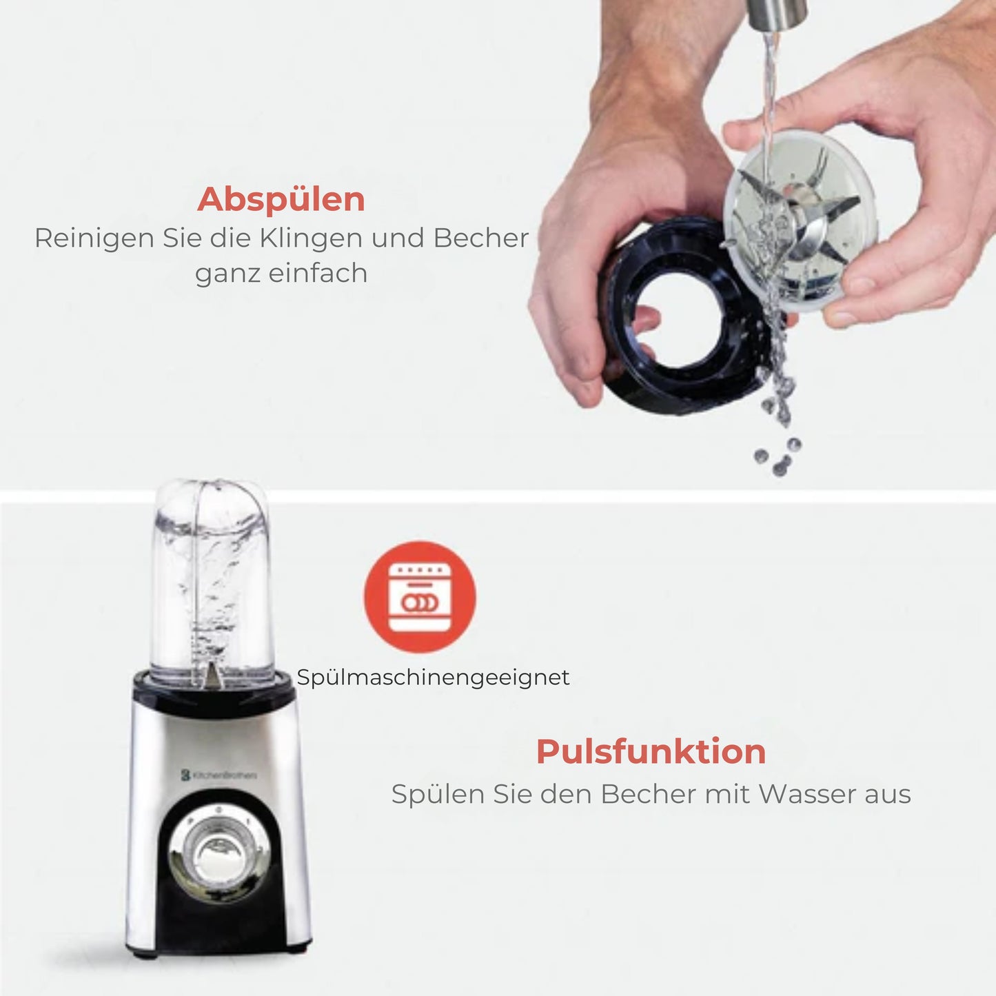 KitchenBrothers Smoothie Mixer - 13-teiliges Set - 4 Becher - To Go - 350W - Edelstahl