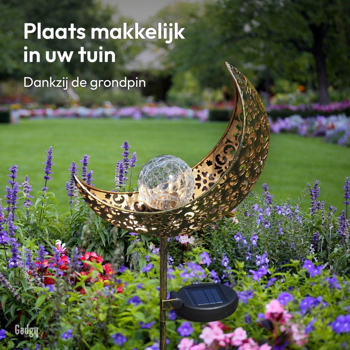 Gadgy -- Solar-Mondlampe - MIT Erdspieß und Sensor - 2 Stück - Bronze/Gold -88 cm