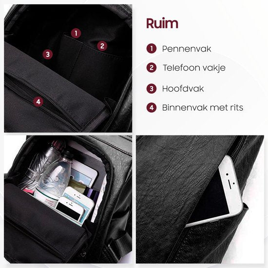 Glennoo Anti-Diebstahl-Rucksack Damen - Rucksack Damen - PU-Leder - Schwarz