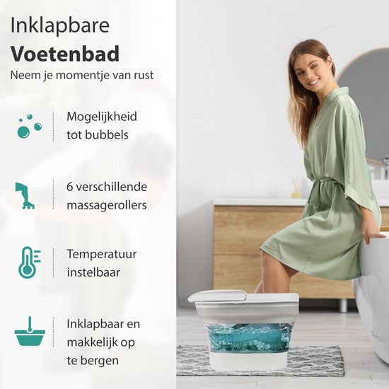 Heevey - Elektrisches Fußbad - Fußbad mit Massage - Fußmassagegerät - Heizung bis 45°C - 6 Massagerollen - klappbar - inkl. Badesalz