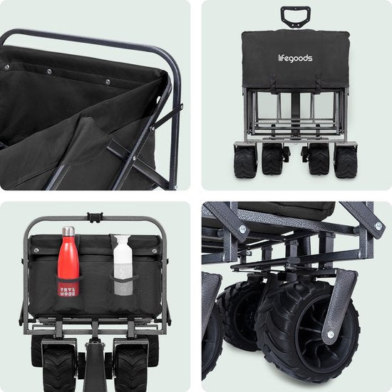 LifeGoods Wagon - faltbar - 80KG Tragfähigkeit - 94L - waschbares Polyester - Schwarz