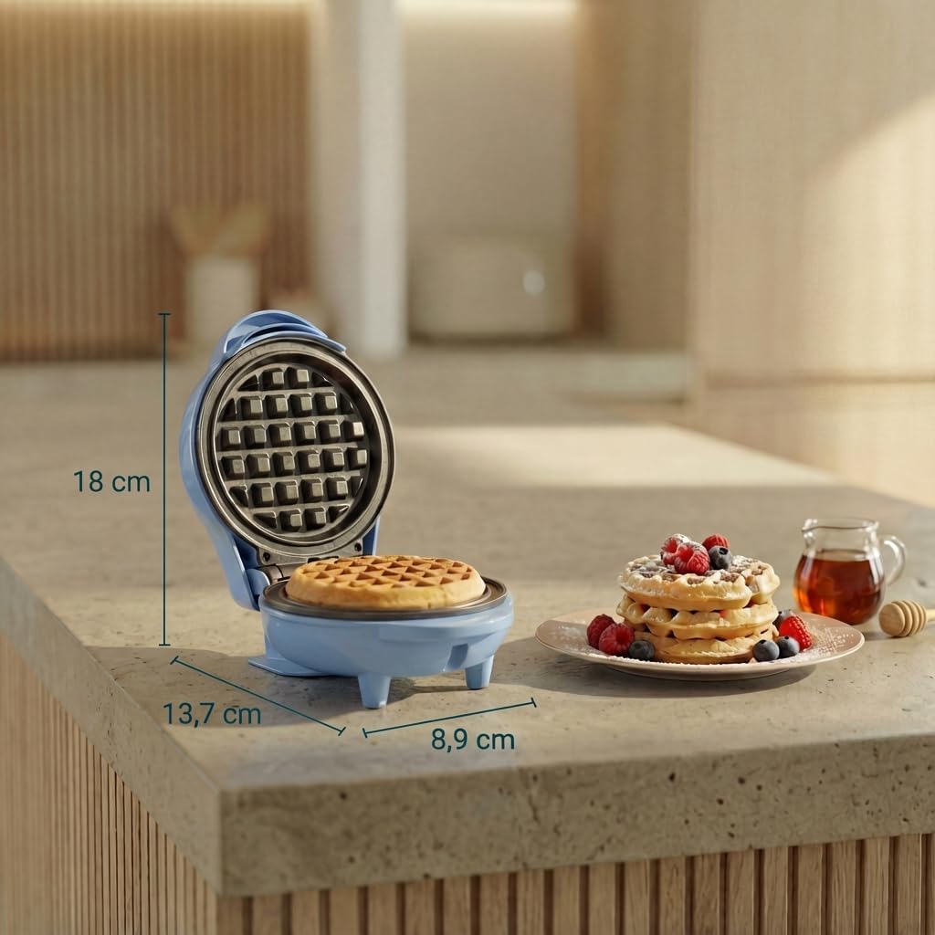 Bestron Mini-Waffeleisen im Retro-Design – Antihaftbeschichtung – Für Kinderfeste und Weihnachten – 550 Watt – 15,4 x 11,3 x 20,3 cm – Blau