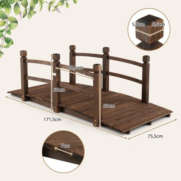 Teichbrücke Gartenbrücke Holzbrücke mit Handlauf 171 x 76,5 x 58,5 cm Dekorative Brücke Holzbrücke aus Kiefer Zierbrücke für Gartenteich