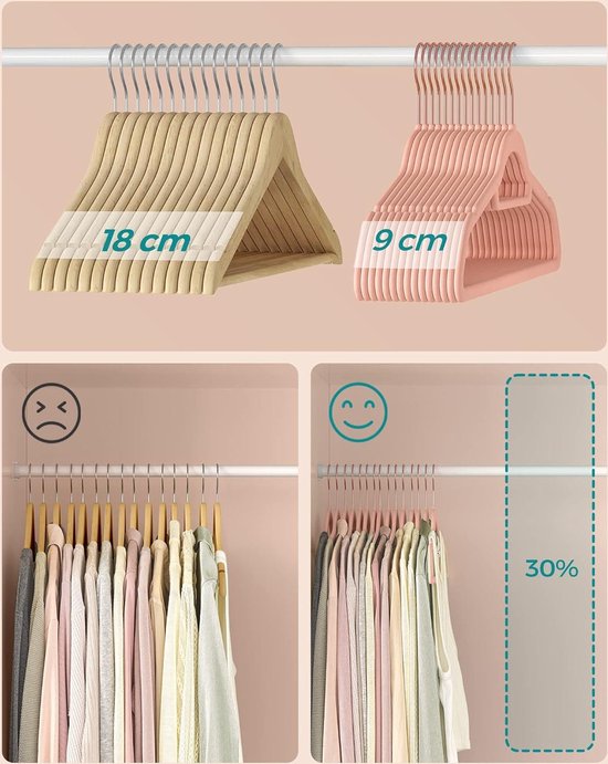 Samtkleiderbügel, 50 Stück, rutschfeste Kleiderbügel mit drehbarem Haken in Roségold – platzsparend, 45 cm lang, für Kleidung – Rosa CRF21PK50 Kleiderbügel