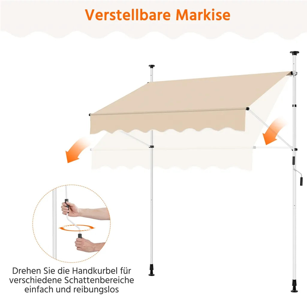Yaheetech Balkon-Sonnenschirm 200 × 180 cm - Beige - Klemm-Sonnenschirm ohne Bohren mit Handkurbel und verstellbarer Höhe 210-300 cm