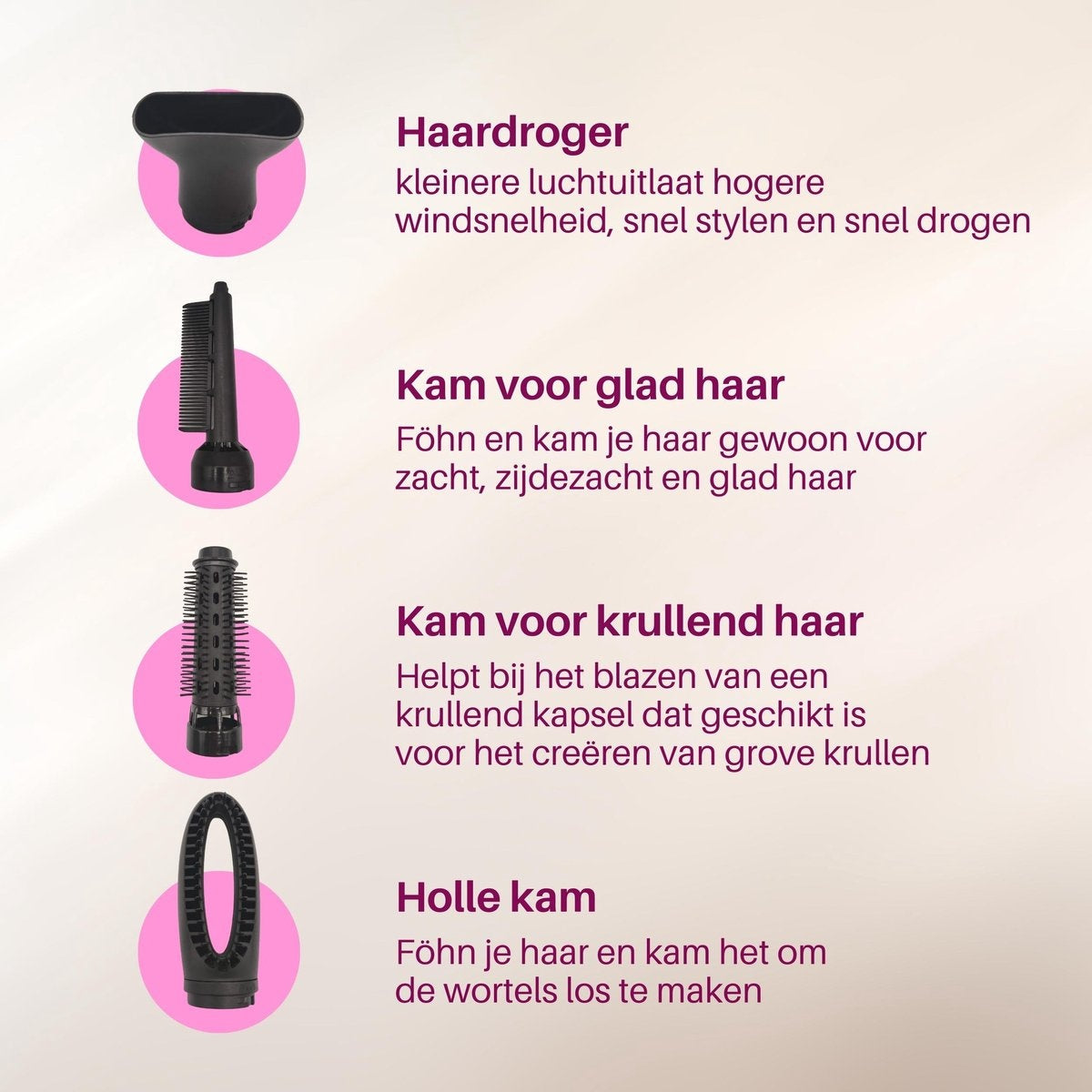 Fineza - Bürstenset für Haartrockner - Schwarz/Pink