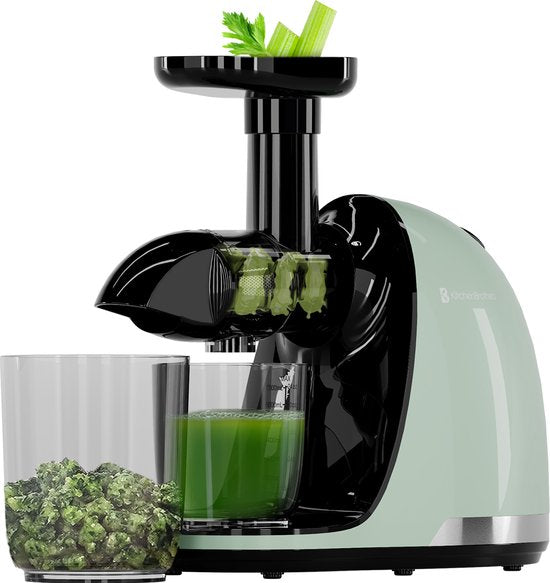 KitchenBrothers Slowjuicer - Entsafter - Gemüse- und Obstpresse - 700ml - mit Fruchtfleischbehälter - Saftpresse - Geschenk zum Muttertag - Pastellgrün