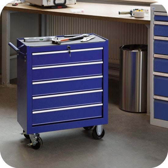 tectake - Werkzeugwagen mit 5 Schubladen - blau - 402798