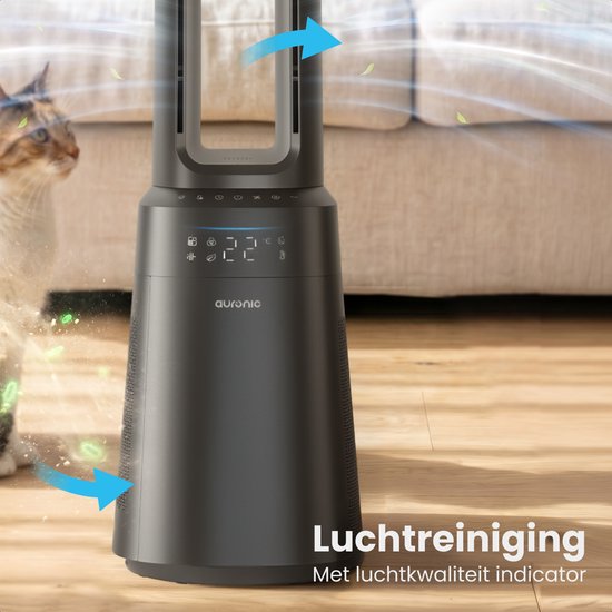 Auronic blattloser Turmventilator mit Luftreiniger – H13 HEPA – 10 Windstufen – Grau
