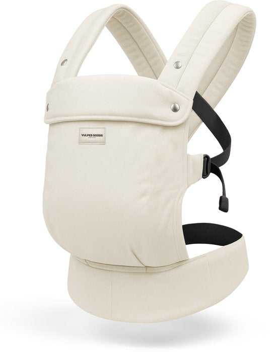 Vulpes Goods® BabyCare Babytrage - Ergonomisch - 0-36 Monate - Luxus-Bauchtrage bis zu 20 kg - OEKO-TEX® Baumwolle - Freihändiger Komfort - Mit Rückenstütze & M-Position - Creme