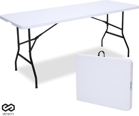 Infinity Goods Zusammenklappbarer Tisch - Klapptisch - 180 x 70 x 74 cm - Campingtisch - Gartentisch - Tragbar - Weiß