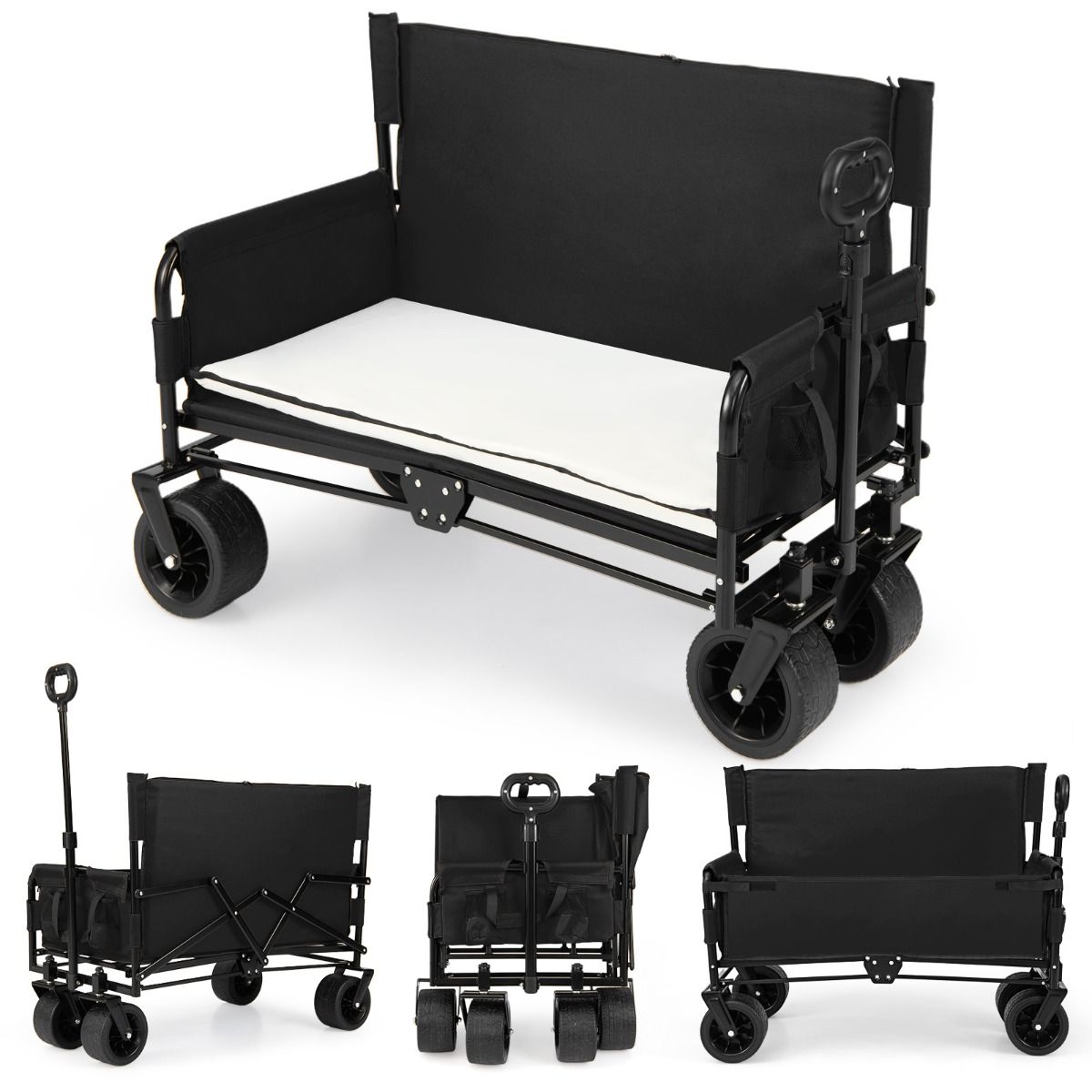 Coast Faltbarer Kinderwagen-Sitz – 2-in-1 mit verstellbarem Schiebegriff – geländegängige Räder – schwarz