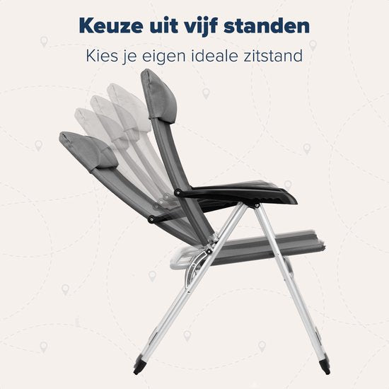 TRVLMORE Campingstuhl - 5 Positionen - Klappbarer Campingstuhl - 110 kg Belastbarkeit - Angelstuhl - Klappstuhl - Grau