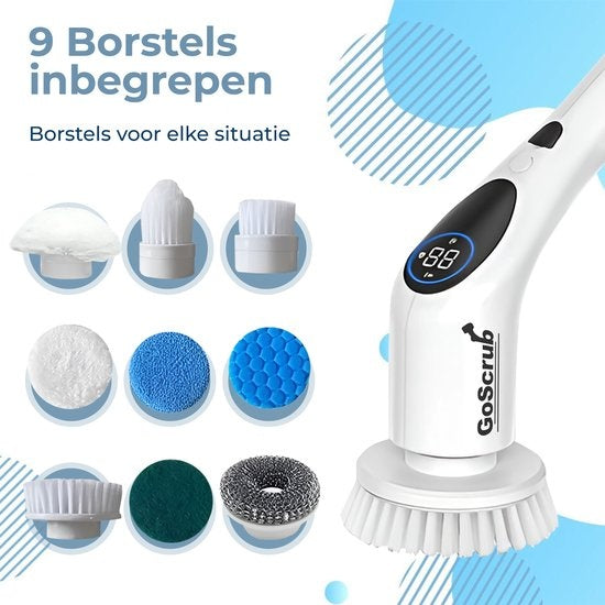 GoScrubÂ® Cleaning King V2 - Elektrische Reinigungsbürste - Elektrische Schrubbbürste - für Bad oder Küche - Schrubber mit Griff - 9 Aufsätze