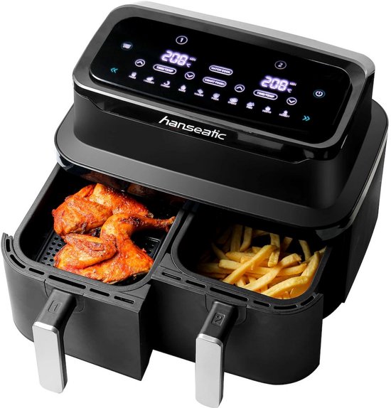 Hanseatic Heißluftfritteuse - 9L – Dual Zone mit 2 Schubladen – 10 Programme – Trocknungsfunktion