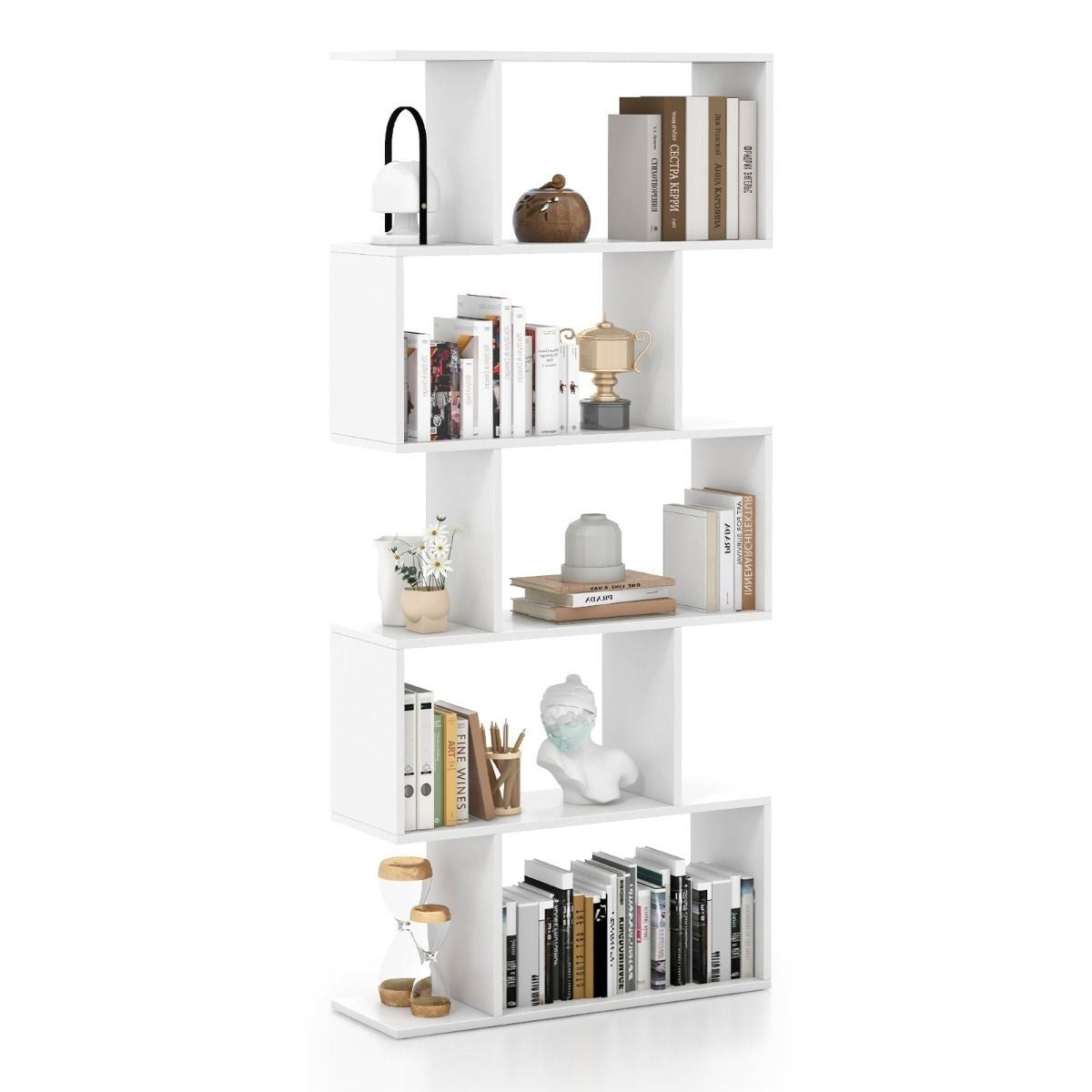 Coast 5-Schubladen-Bücherregal in S-Form - 70 x 23,5 x 158 cm - Weiß
