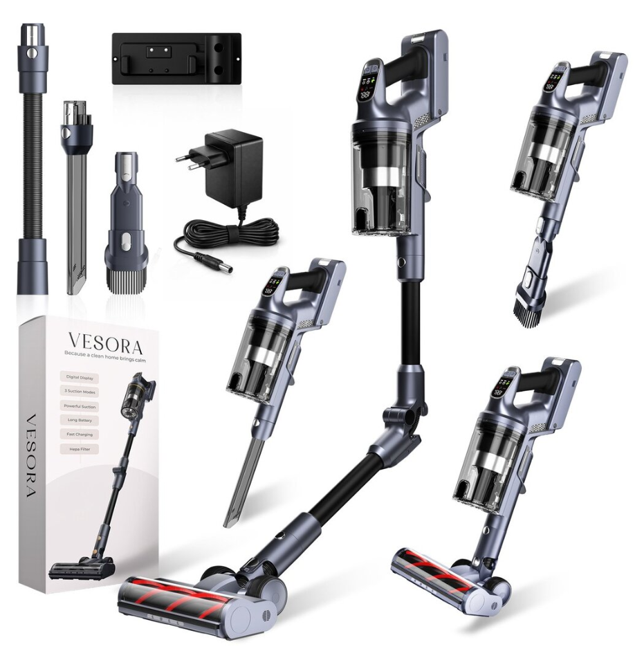 Vesora® Stabstaubsauger V2 kabellos ohne Beutel – Kabelloser Staubsauger – Kabelloser Handstaubsauger – Vacuum Cleaner – Handstaubsauger – Stabstaubsauger mit HEPA-Filter – Staubsauger für Haustiere – Beutelloser Staubsauger