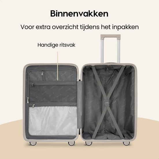 SKYCASES Urban Adventurer – Großer Reisekoffer – Zahlenschloss – 49 x 30 x 75 cm – 110 l – XL-Rollkoffer – Spinner-Räder & Kofferschloss – Beige