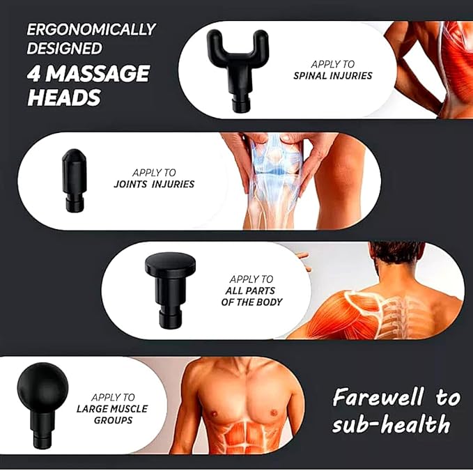 FASCIAL GUN KH-320 Tragbare elektrische Muskel- und Körpermassagepistole mit 6 Geschwindigkeiten, zur Schmerz- und Stresslinderung mit 4 Massageköpfen (Multi)