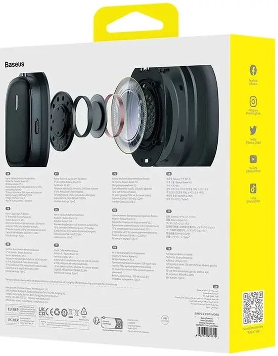 Baseus Bowie H1i Bluetooth-Kopfhörer mit Geräuschunterdrückung (Noise Cancelling), kabellose Kopfhörer mit ANC, schwarz
