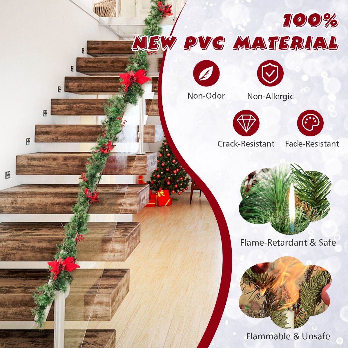 Coast Weihnachtsgirlande mit Lichtern 270 cm - Warmweiß - Grün Rot - Innen und Außen